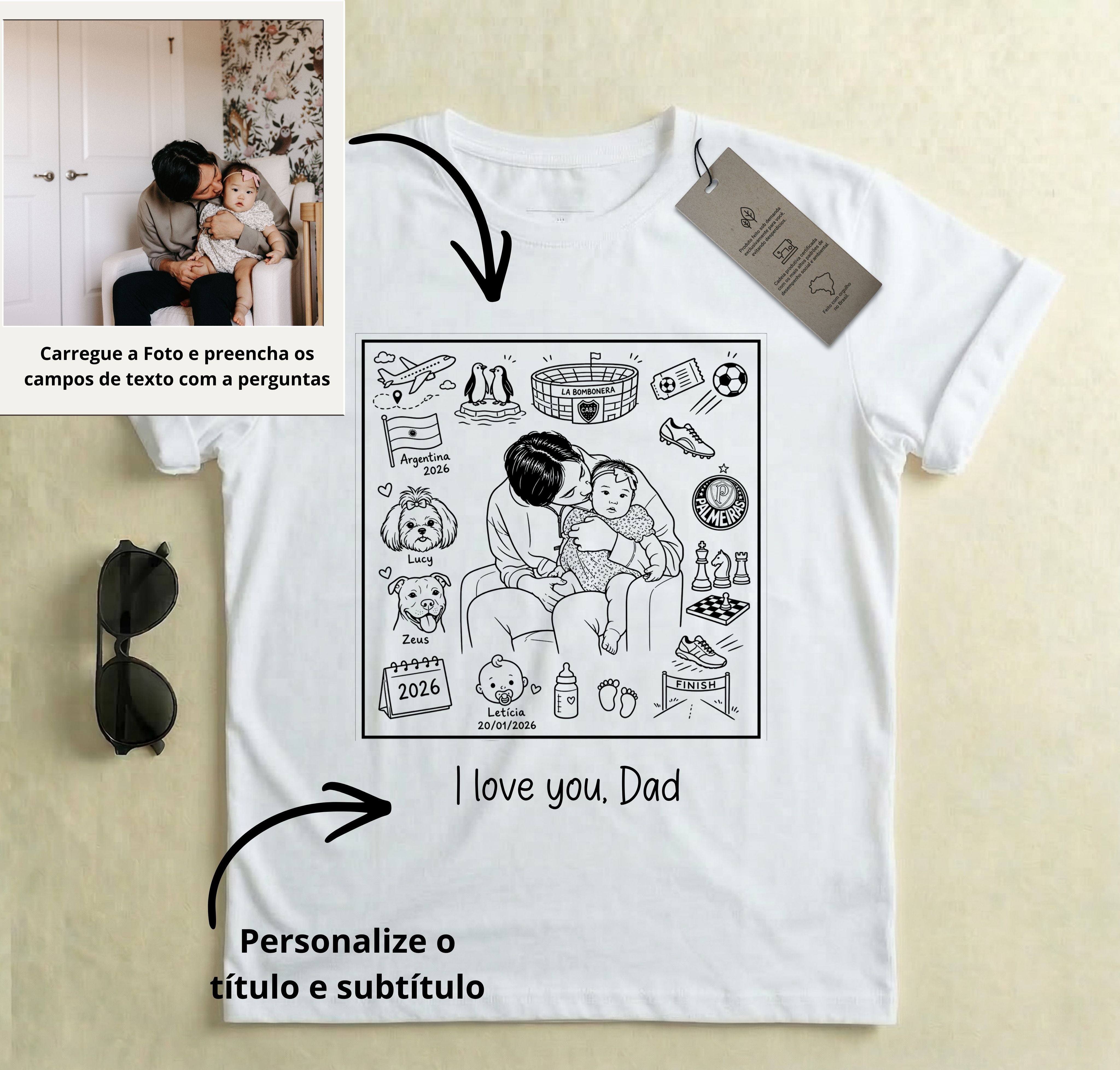 Nos Lembramos Papai - Camiseta Personalizada com A essência do seu Pai Em Simbolos