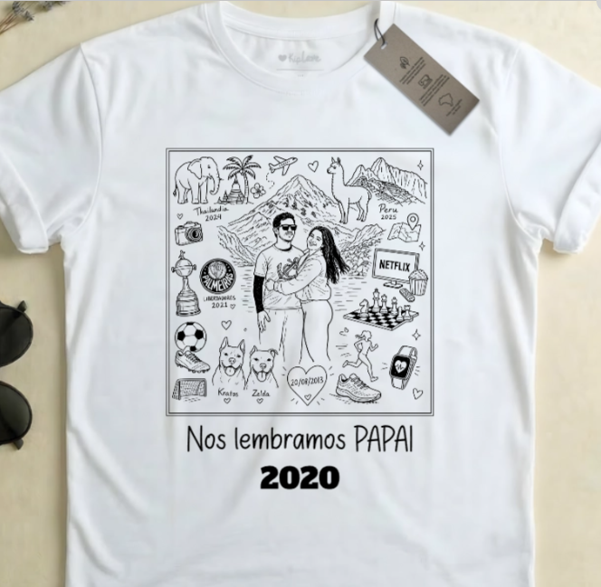 Nos Lembramos Papai - Camiseta Personalizada com A essência do seu Pai Em Simbolos