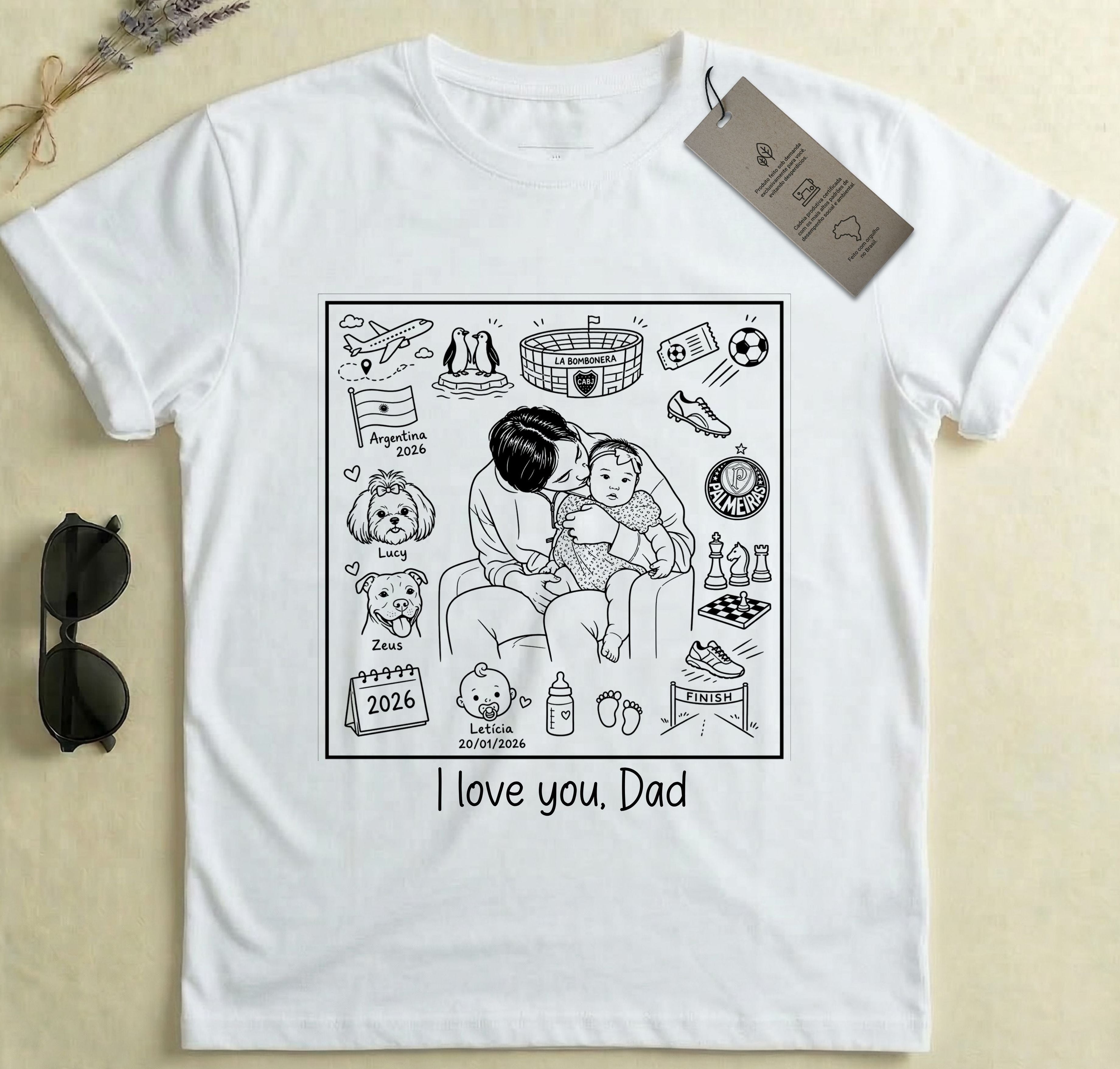 Nos Lembramos Papai - Camiseta Personalizada com A essência do seu Pai Em Simbolos